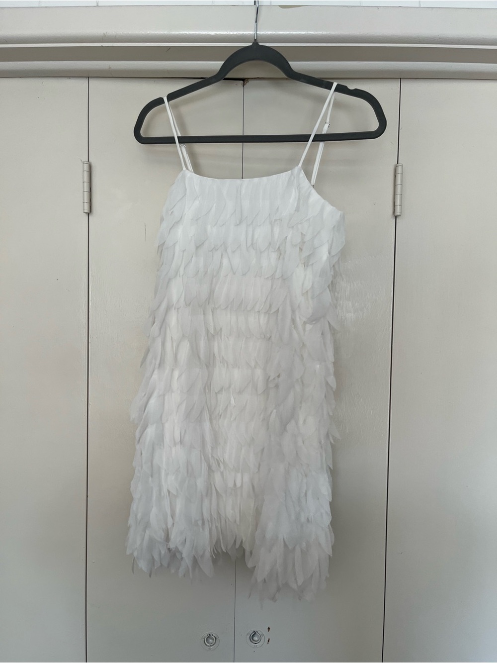 Gianni Bini White Feather-Effect Mini Dress